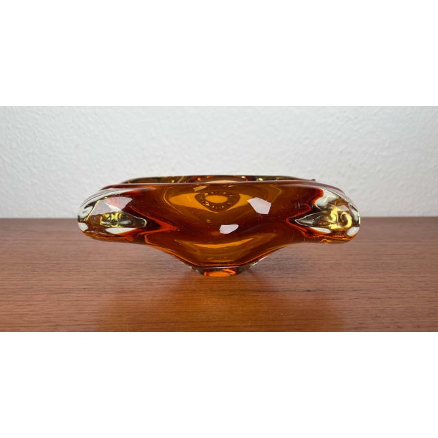 Vintage Amber Coloured Art Glass Ashtray or Bowl, 1970s For Sale - Image 9 of 18