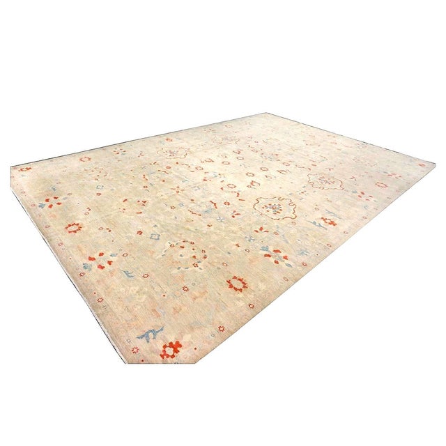 Traditional 21st Century Persian Sultanabad Master Wool 12x17 Ivory, Red, & Blue Handmade Area Rug #1143967 For Sale - Image 3 of 16