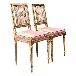 Vintage Swedish Chippendale Gilt Wood Side Chairs - Pair For Sale