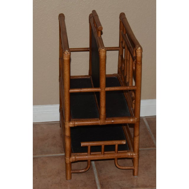 Chinoiserie Rattan Pagoda Chinoiserie Bamboo Magazine Rack Book Stand Great City Traders For Sale - Image 3 of 12