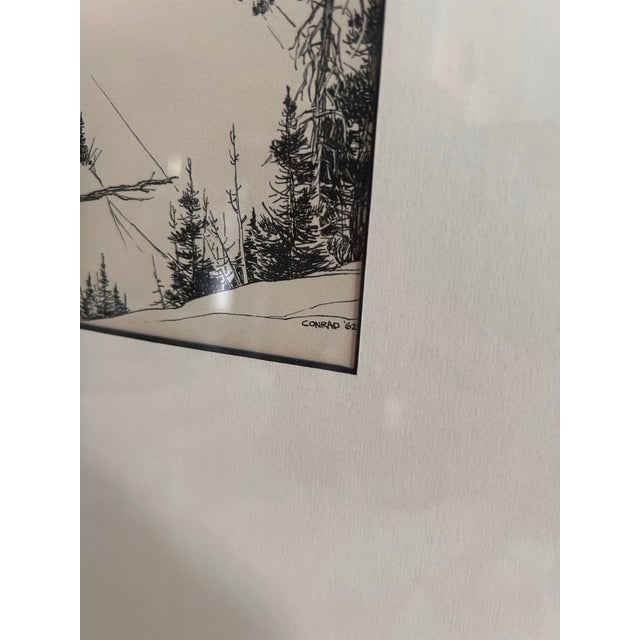 Original, eye catching mid century landscape sketch. Signed by artist. Professional matting and frame.