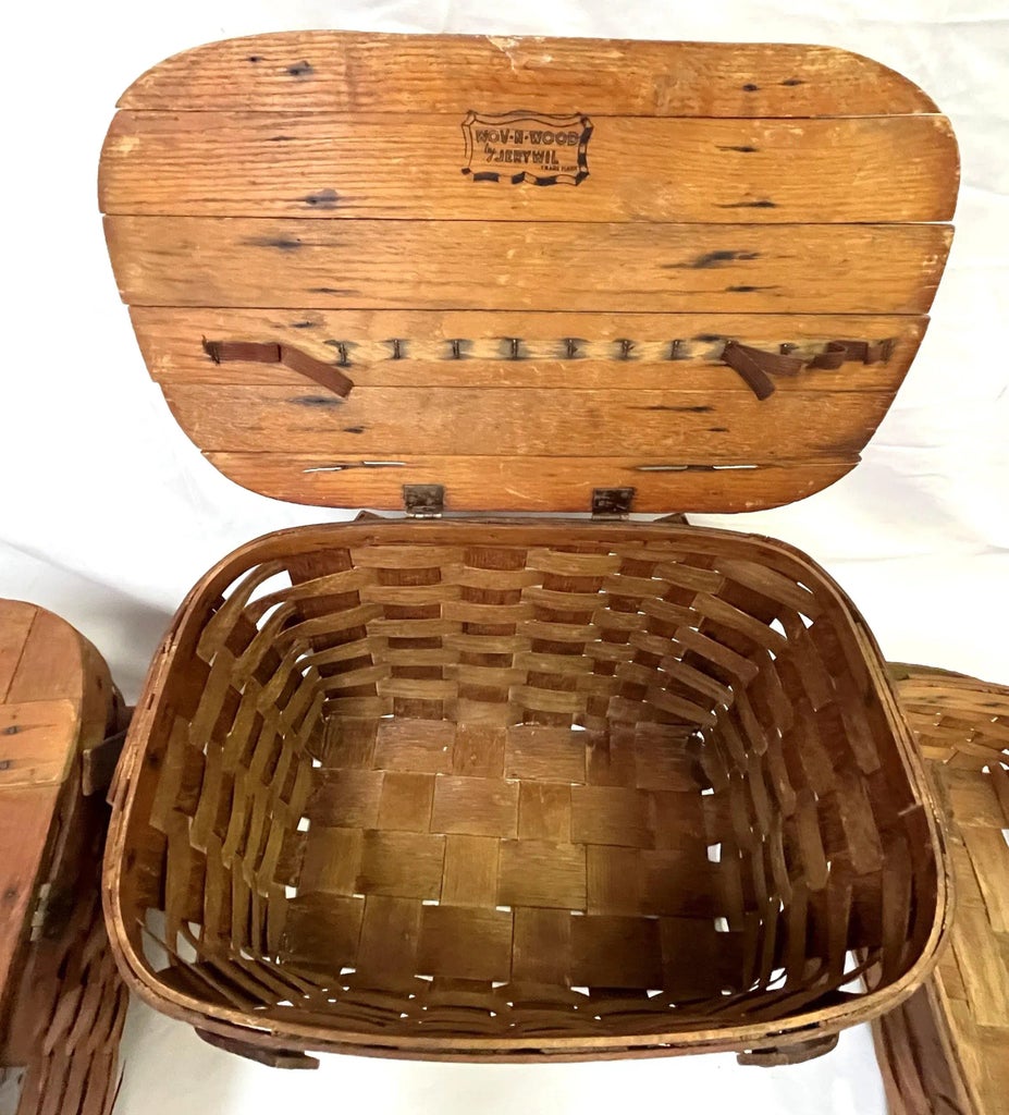 Early 1900's Primitive Wov-N-Wood by JeryWil Lidded Baskets- Set