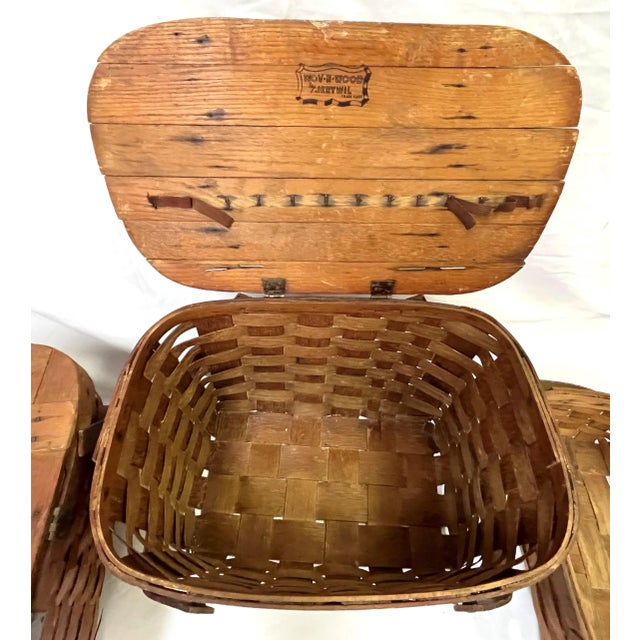 Brown Early 1900's Primitive Wov-N-Wood by JeryWil Lidded Baskets- Set of 3 For Sale - Image 8 of 12