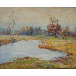 Antique Autumn Landscape Oil Painting, Ukrainian Soviet Art, 1979 80-100 For Sale