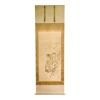 Japanese Silk Scroll Painting of Moneys Edo Period Mori Tetsuzan For Sale