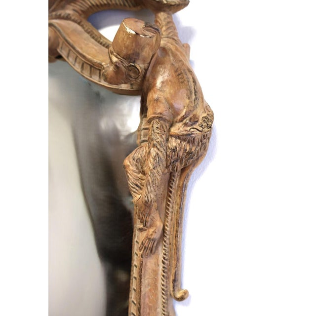 1980s Carved Wood Monkey & Palm Frond Wall Mirror For Sale In Raleigh - Image 6 of 8