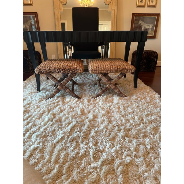 Vintage Rattan & Natural Seagrass Woven Over Wood X Benches - A Pair For Sale - Image 14 of 17