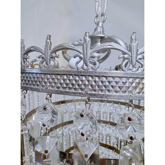Vintage Silver Rim Tiered Crystal Chandelier For Sale - Image 9 of 10
