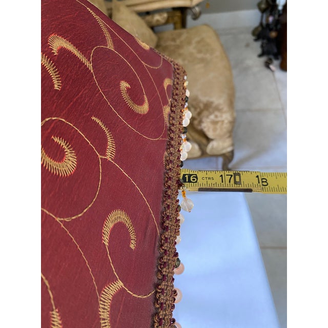 Vintage Brass Table Lamp With Burgundy Embroidered Shade, Gold Scroll Motif & Crystal Drops, Traditional Hollywood Regency Decor For Sale - Image 9 of 12