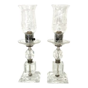 1930's Etched Glass and Lucite Boudoir Vanity Lamps- a Pair