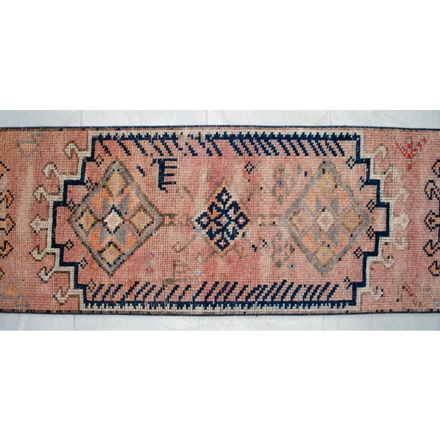 1960s Runner Turkish Hand-Knotted Rug Peach Hallway Decor Kitchen Floor Accent 2x13 Ft Approx For Sale - Image 11 of 15