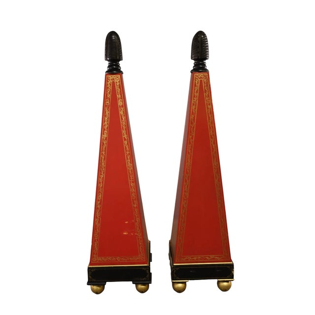 Pair 67" Painted Wood Hollywood Regency Obelisks With Gilt Detailing, C. 1960s For Sale In Los Angeles - Image 6 of 6
