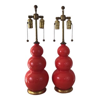Christopher Spitzmiller Three Ball Orange Table Lamps Signed and Dated - a Pair For Sale