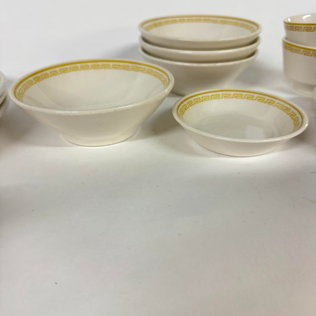 Mid-Century Modern 1950s Mediterranean Homer Laughlin Restaurant Quality Gold Greek Key Banded Dinnerware - 19 Pieces For Sale - Image 3 of 11
