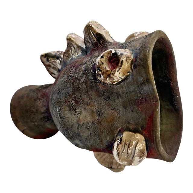 Vintage Studio Pottery Abstract Fish Vase For Sale