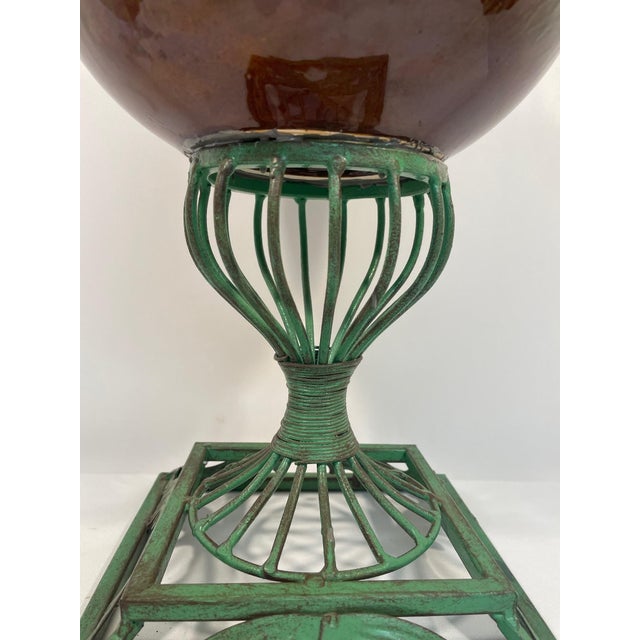 Vintage 1980s Wrought Iron and Ceramic Decorative Urn Planter Cachepot For Sale - Image 10 of 17