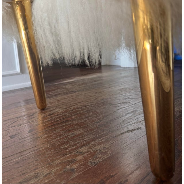 Metal Jonathan Adler Mongolian Lamb Fur Bench With Brass Legs — Luxe White Shearling Hollywood Regency Glam For Sale - Image 7 of 9