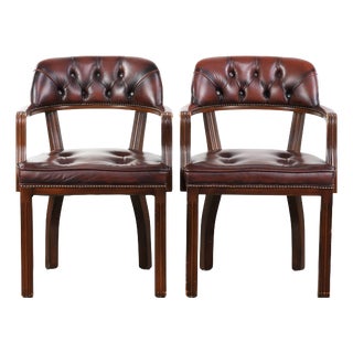 English Style Dark Brown Cowhide Chesterfield Chairs, Set of 2 For Sale