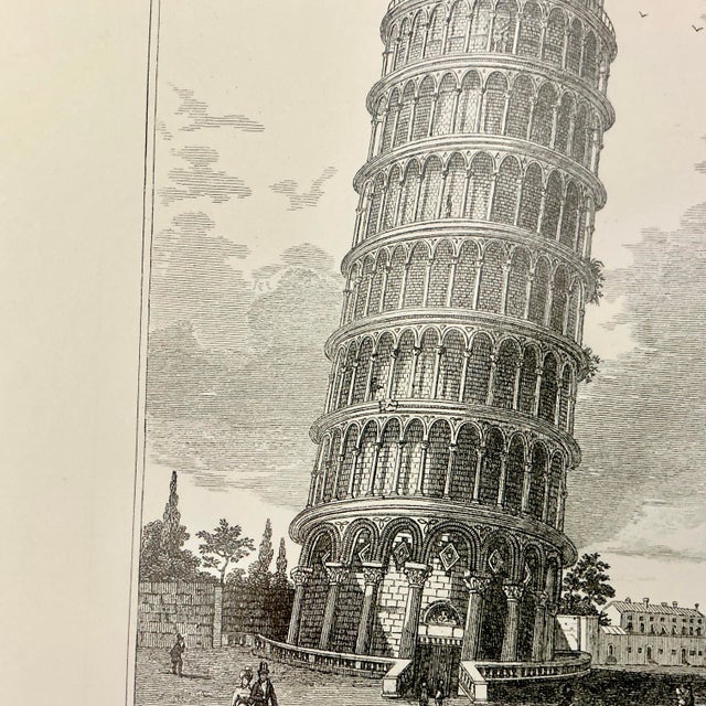 Vintage Architectural Print Engraving of the Leaning Tower of Pisa, Italy, Artist Signed in Plate For Sale - Image 10 of 14