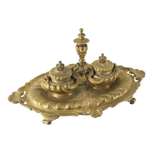 French Renaissance Style Inkwell Desk Set For Sale