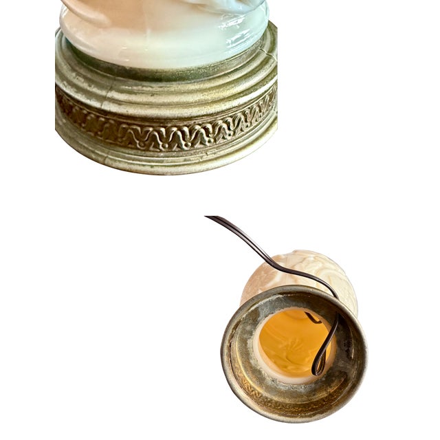 Metal 1940s Aladdin Alacite Glass Table Lamp-Cream-Rewired-Vintage-Milk-Antique-Floral For Sale - Image 7 of 8