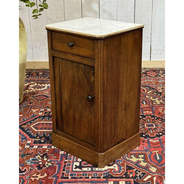 19th Century Walnut Bedside Table with White Marble Top For Sale - Image 11 of 12