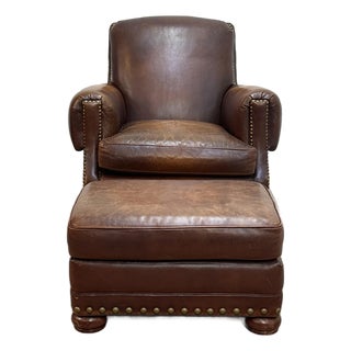 Leather Chair With Matching Ottoman For Sale