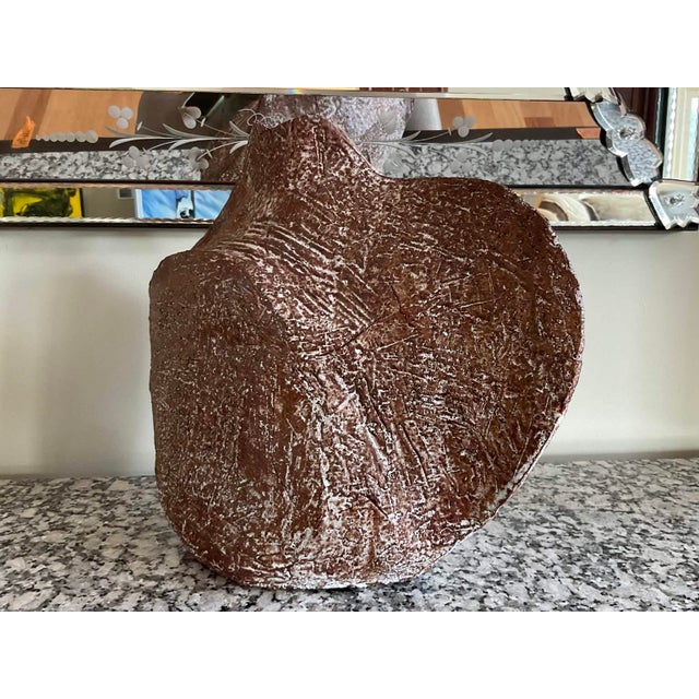 One of a kind large freeform abstract pottery, textured surface, brown and neutral tones, cracks in sculpture are...