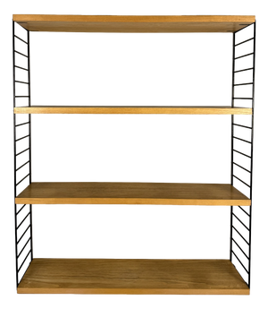 Floating Wall Shelf in Oak Veneer and Black Metal, 1960s