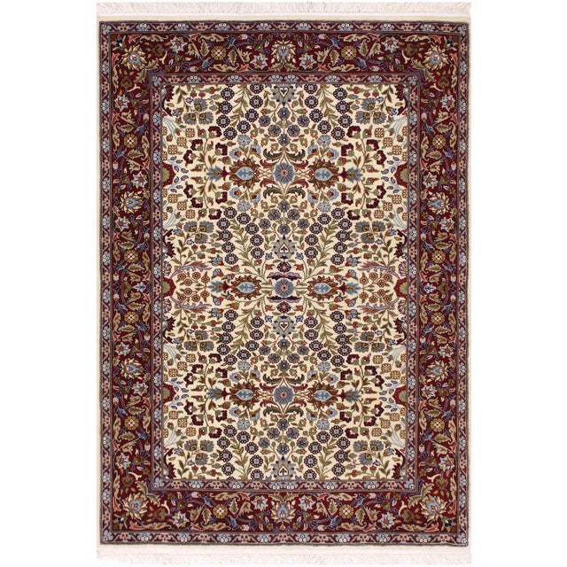 Turkish Antique Hereke Ivory Wool & Silk Rug - 4'0''x6'0'' For Sale - Image 10 of 10