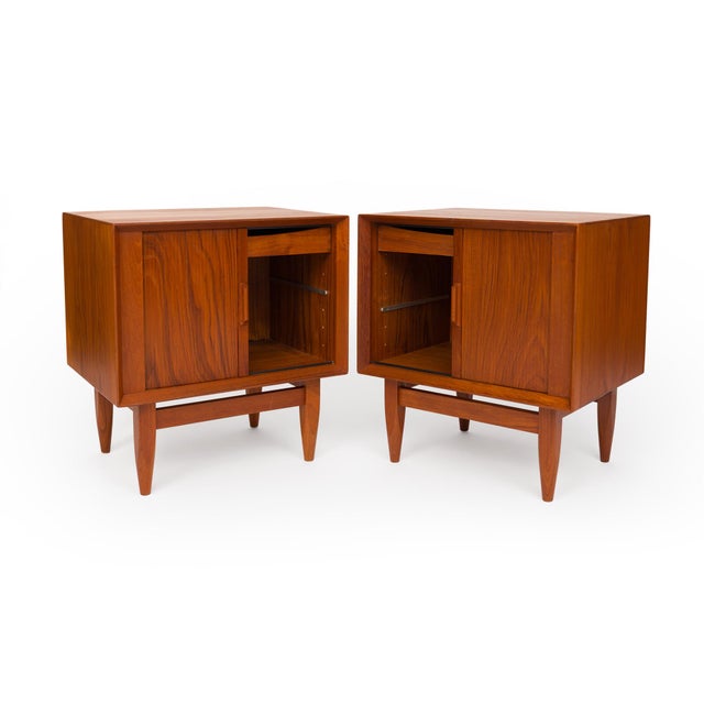 1960s Vintage 1960s Danish Mid Century Svend Åge Madsen Teak Tambour Door Nightstands - Pair For Sale - Image 5 of 17