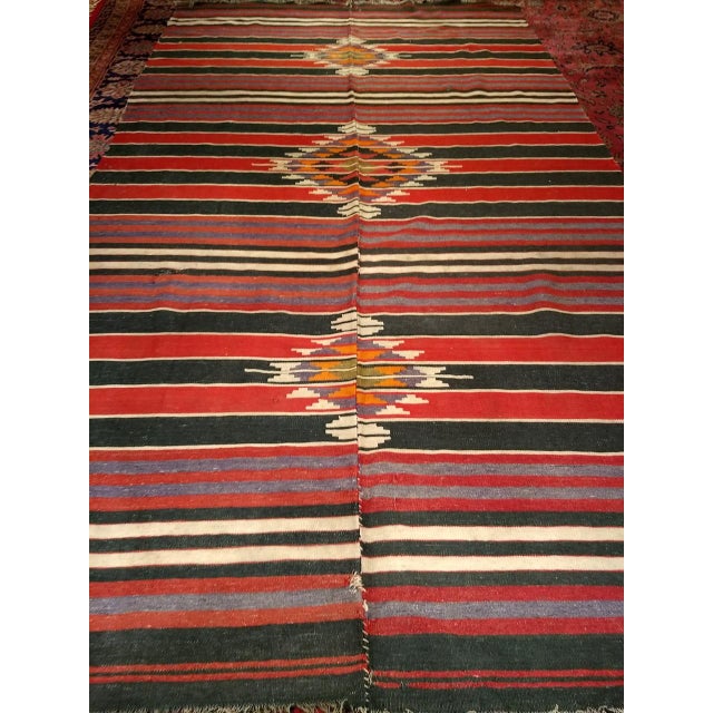 Vintage Turkish Kilim Rug, Handwoven Wool, Southwestern Design, , 6x11 For Sale - Image 12 of 14