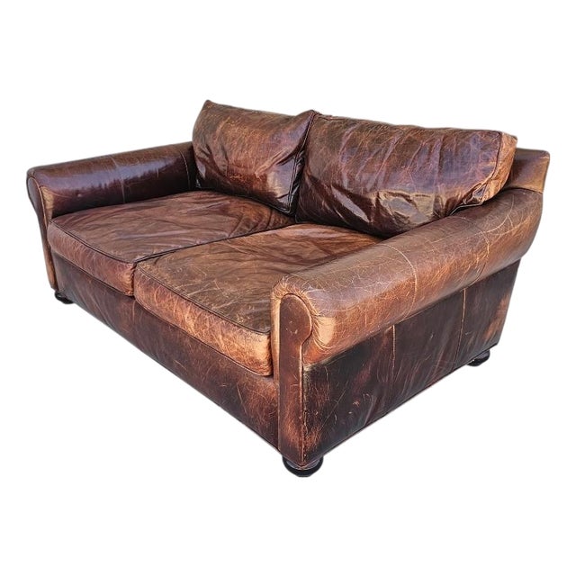 Restoration Hardware Lancaster Luxe Depth Brompton Sofa in Cocoa Leather For Sale