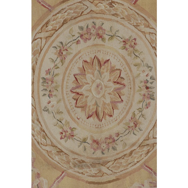Traditional Rug & Kilim’s Aubusson Style Rug in Gold and Beige With Floral Medallion For Sale - Image 3 of 7