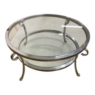 Vintage Glass Top Chrome Gueridon Coffee Table With Claw and Ball Feet For Sale