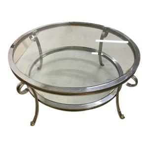 Vintage Glass Top Chrome Gueridon Coffee Table With Claw and Ball Feet