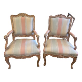 Antique French Louis XV Style Open-Armed Chairs For Sale