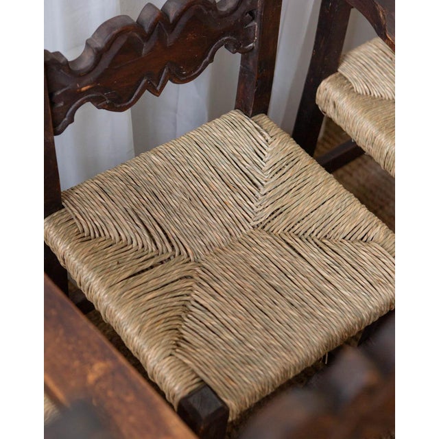 1960s Mexican Brutalist Wood and Rush Ladderback Dining Chairs - Set of 6 For Sale - Image 17 of 18