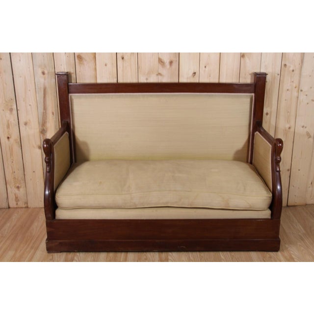 Turkish or billiard sofa, from the restoration period with swan neck decoration discolored and stained fabric on the...