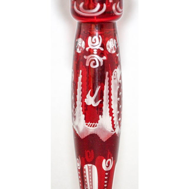 Boho Chic Egermann Bohemian Ruby Red Cut to Clear Crystal Glass Candlestick 1960s For Sale - Image 3 of 12