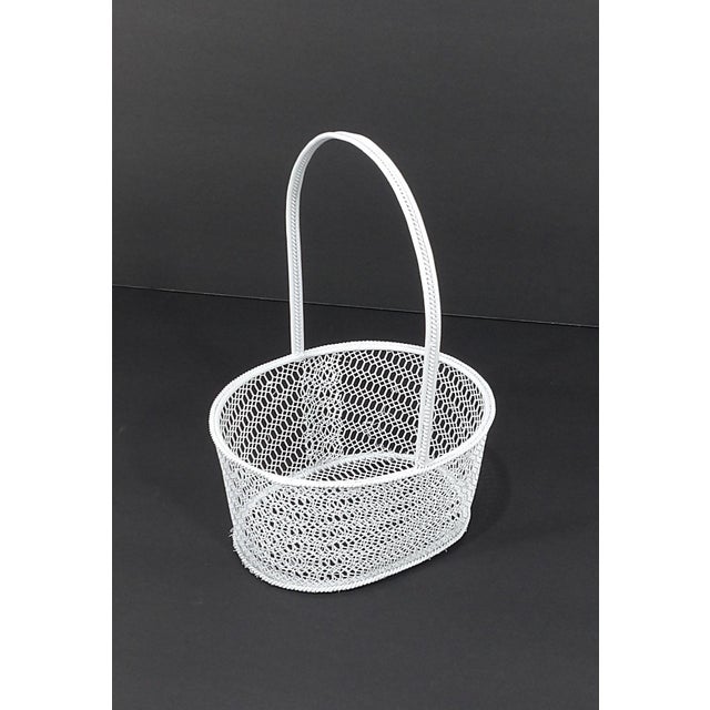 20th Century Shabby Chic White Wire Metal Flower Girl Basket Chairish