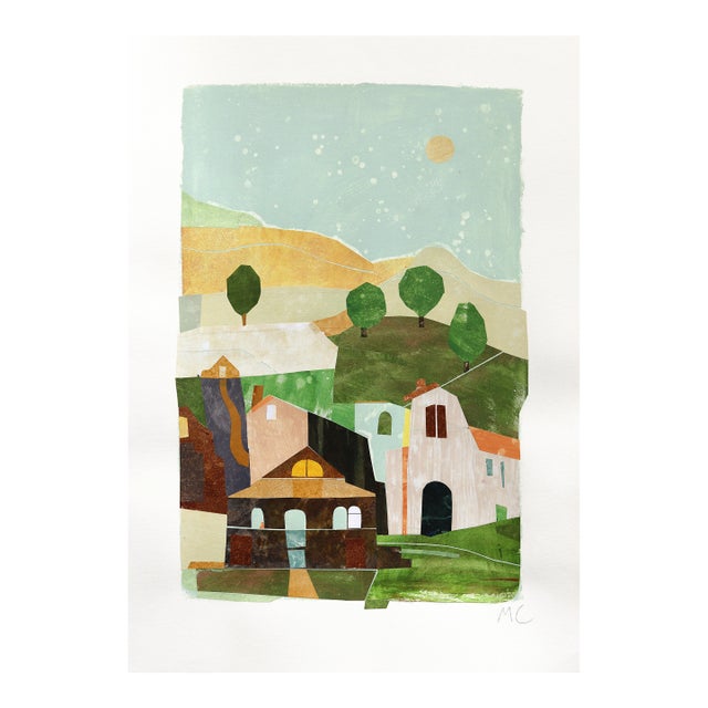 Under the Texas Sky - Original Architectural Mixed Media Collage Artwork on Paper For Sale