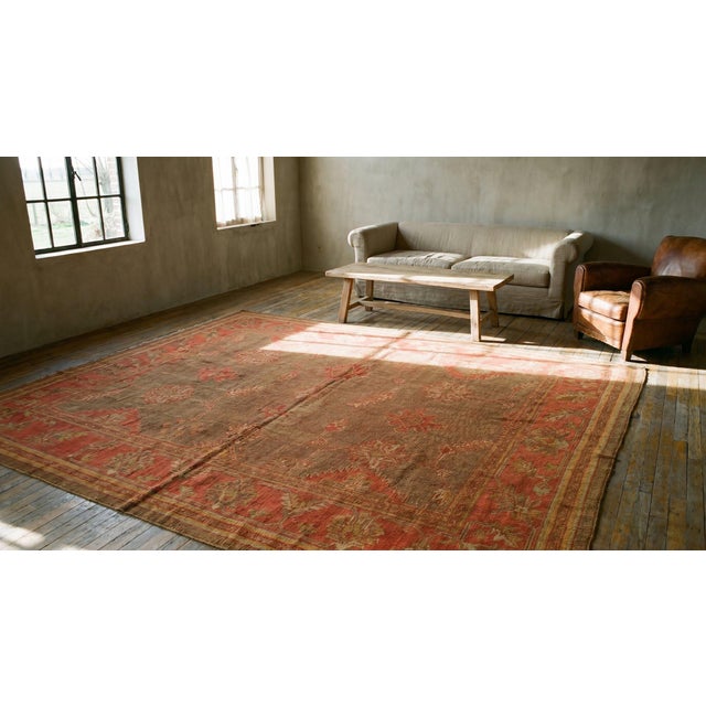 Taupe Extraordinary Turkish Oushak Decorative Taupe Field With Occasional Abrash Rigorous Design For Sale - Image 8 of 10