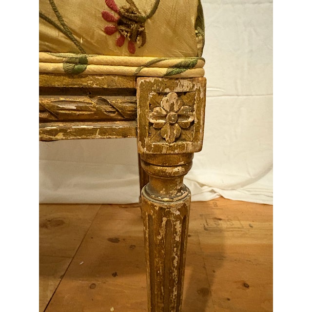 Pair of 19th Century Louis XVI Gilt Upholstered Side/Parlor Chairs For Sale In Denver - Image 6 of 12