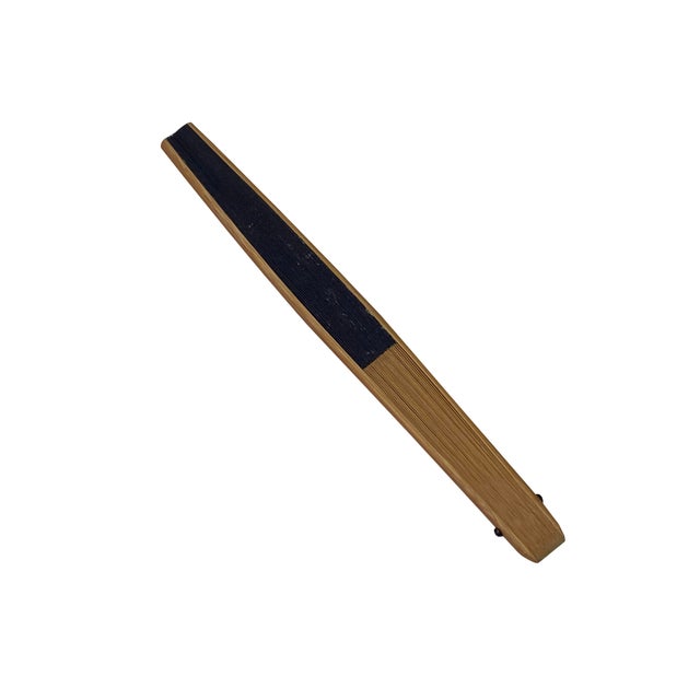 Chinese 14.75" Chinese Handmade Heart Sutra Writing Theme Wood Paper Art Fan For Sale - Image 3 of 5