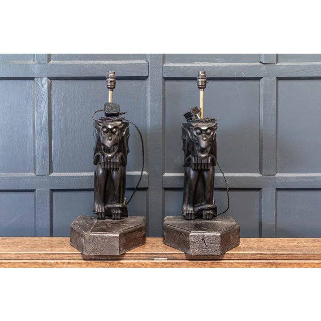 Ebonised Carved Winged Serpent Gargoyle Table Lamp, 19th Century For Sale - Image 9 of 13