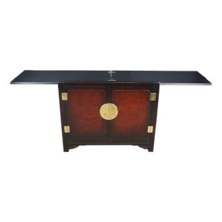 1980s White Furniture Mahogany & Burl Mandarin Chinoiserie Flip Top Buffet Server For Sale