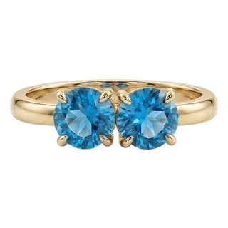 Swiss Blue Topaz Toi Et Moi Ring, Double Blue Topaz Ring, December Birthstone Ring Us 7 (All Sizes Available) For Sale