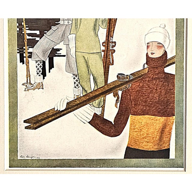 1926 French Art Deco Ski Print, Matted For Sale - Image 4 of 4