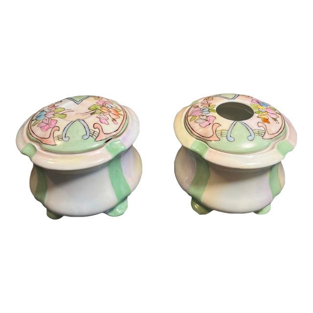 Antique Lilian Bauer Bavaria Porcelain Dresser Set - 2 Pieces For Sale